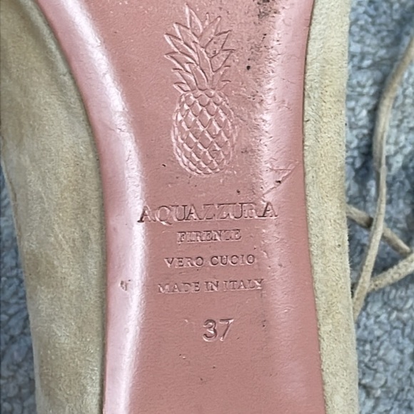 Aquazzura Dalia Pointed Toe Wrap Around Ballet Flats Cream Suede Mesh Sz 37 - Picture 14 of 14